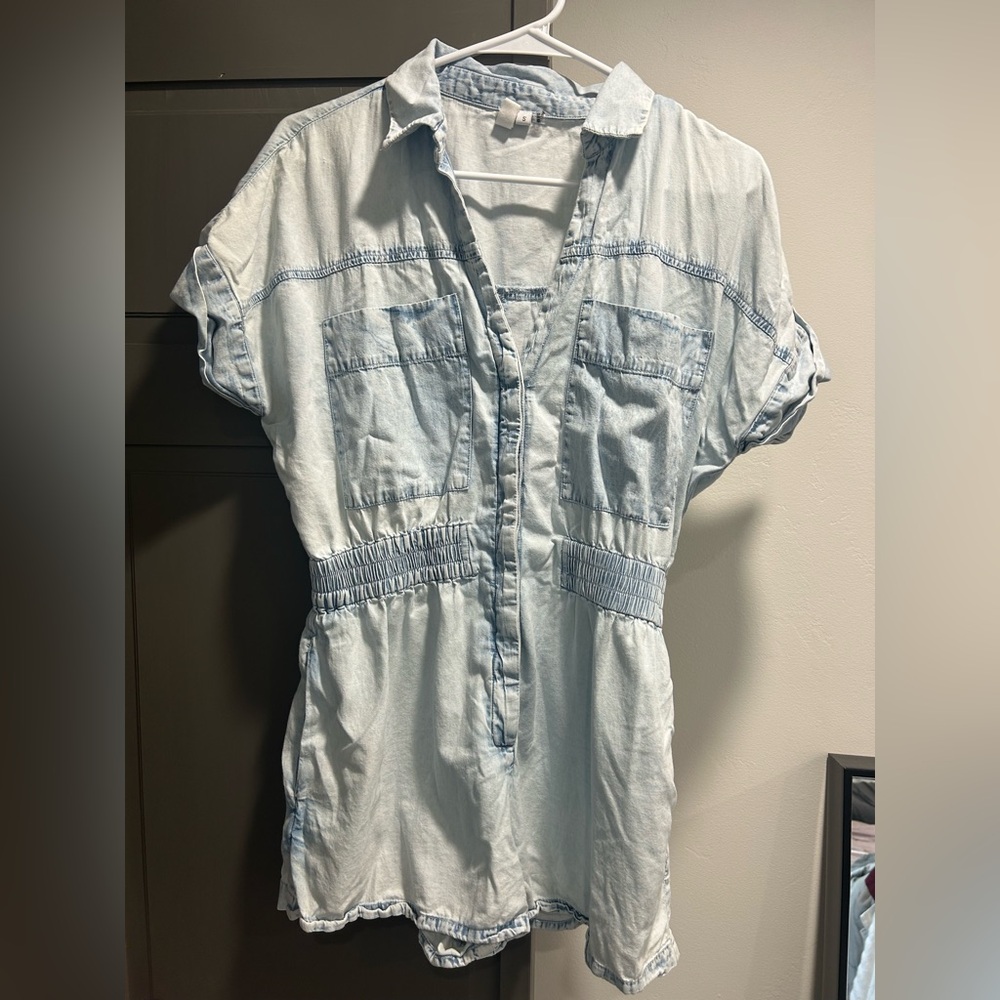 Denim Shortsleeve Romper - Size S